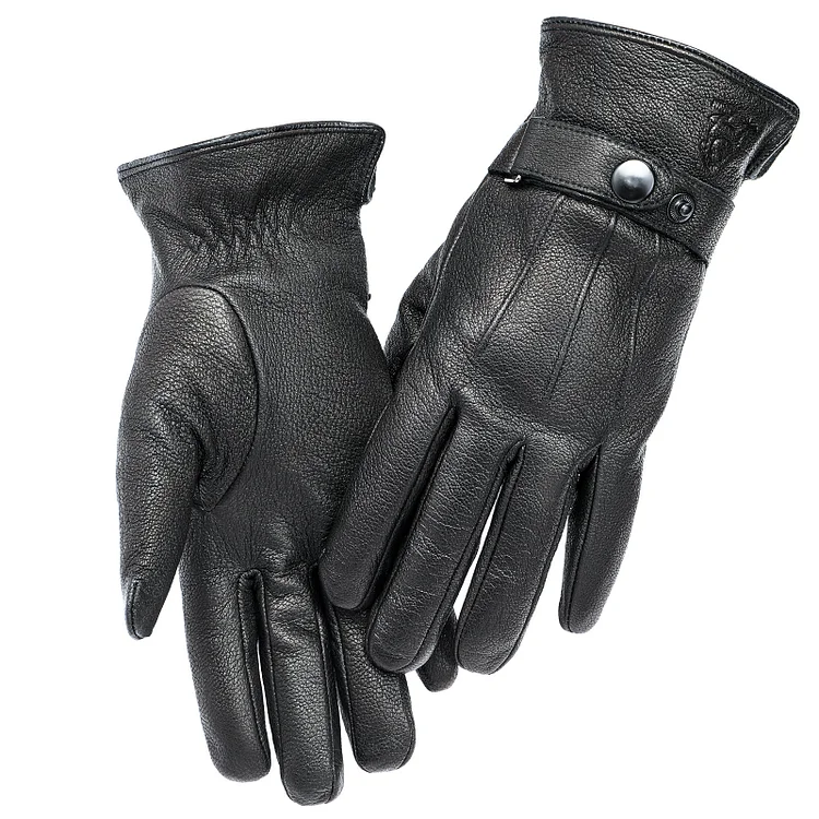 Deerskin Gloves Windproof Padded and Thickened Retro Anti-Cold Touch Screen Warm Split-Finger Gloves