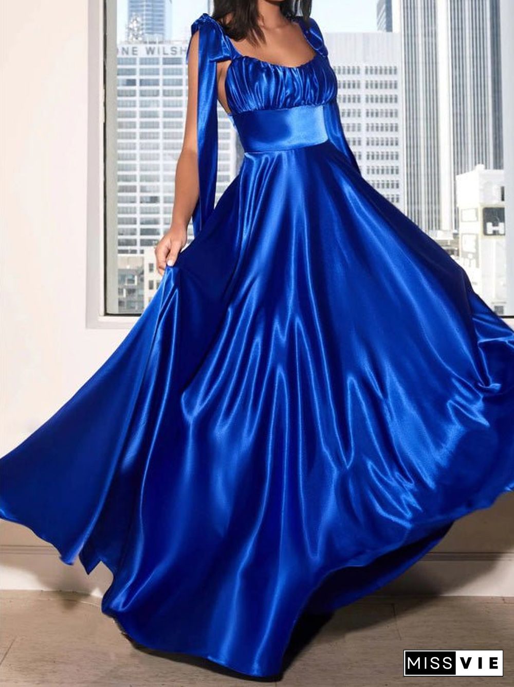 Women'S Dresses Square Neck Sling Tie Sleeveless Dress