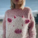 Cute Fuzzy Cow Embroidered Cozy Knit Sweater - Image 2