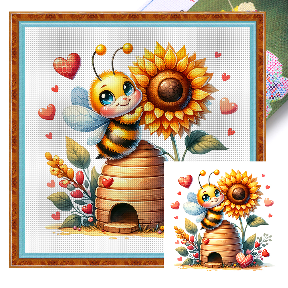 Valentine'S Day Bee 18CT (25*25CM) Stamped Cross Stitch gbfke