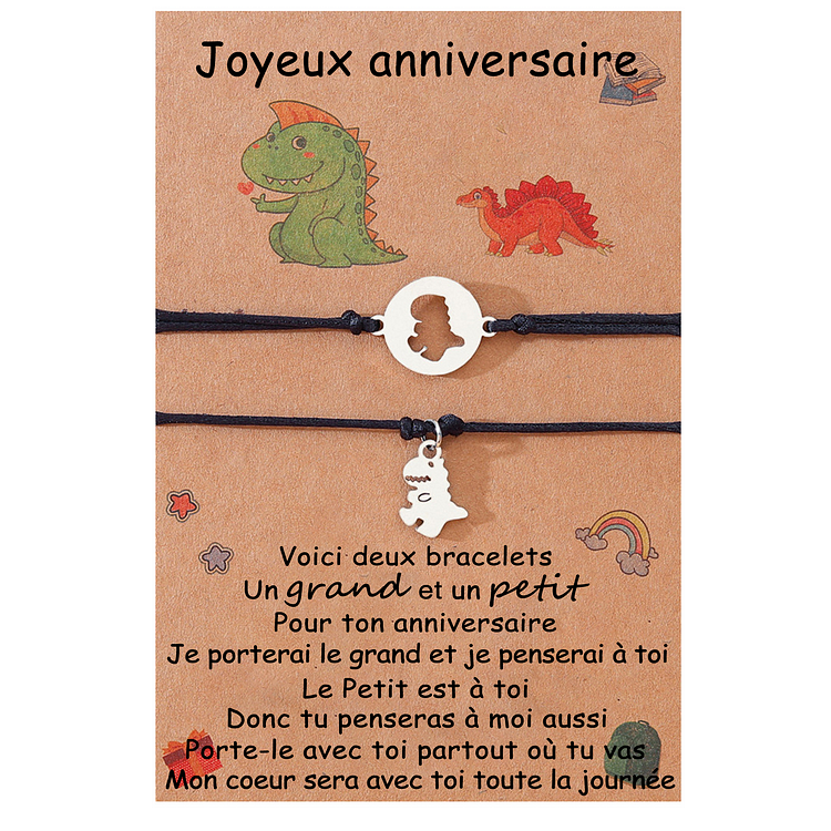 2PCS Ensemble de Bracelets Dinosaure - Cadeau Anniversaire Jessemade FR