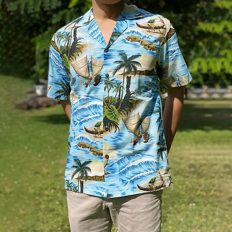 BrosWear Men'S Hawaiian Nautical Plants Short Sleeves Shirt