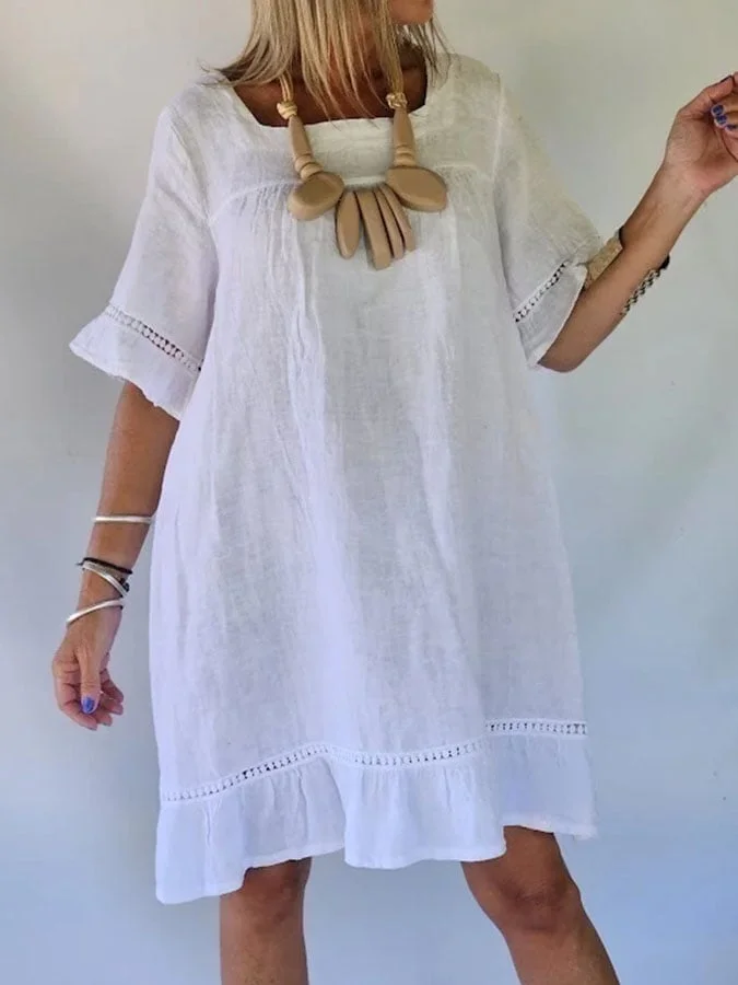 Women's Casual Solid Color Stitching Lace Dress