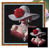 Scarlet Diamond Lady Full 11CT 3 Strands DIY Stamped Needlework Embroidery Kit 17.71x17.71inch Embroidery Needlepoint Starter Kits Cross Stitch Art and Crafts Kits for Beginners Adults Home Decor