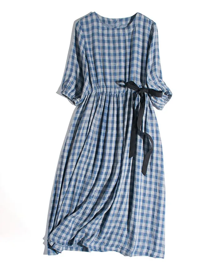 Double Layered Artistic Plaid Bow Dress