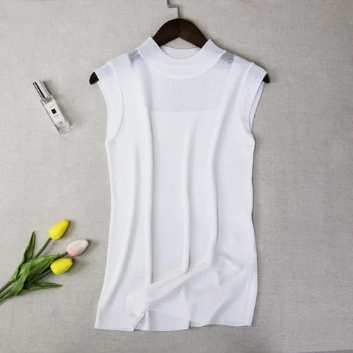 Sexy Women Top Fashion Women White Shirt Sexy Street Style Ladies Tops Tank Tops Knitted Solid Wild Ice Silk Knitting 2922 50