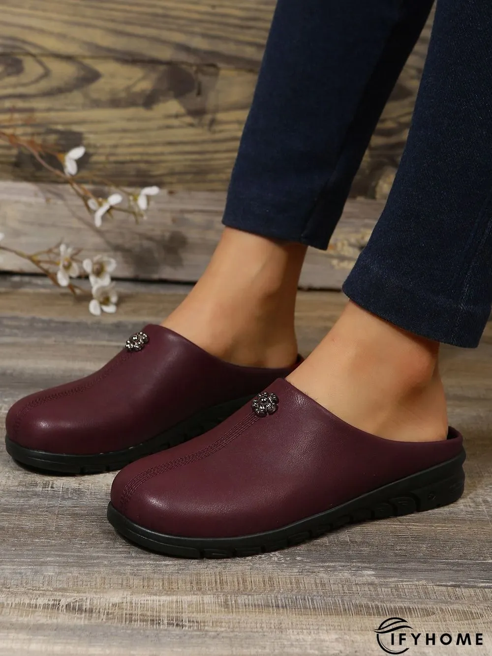 Vintage  Plain Color Non-Slip Flat Mules | IFYHOME