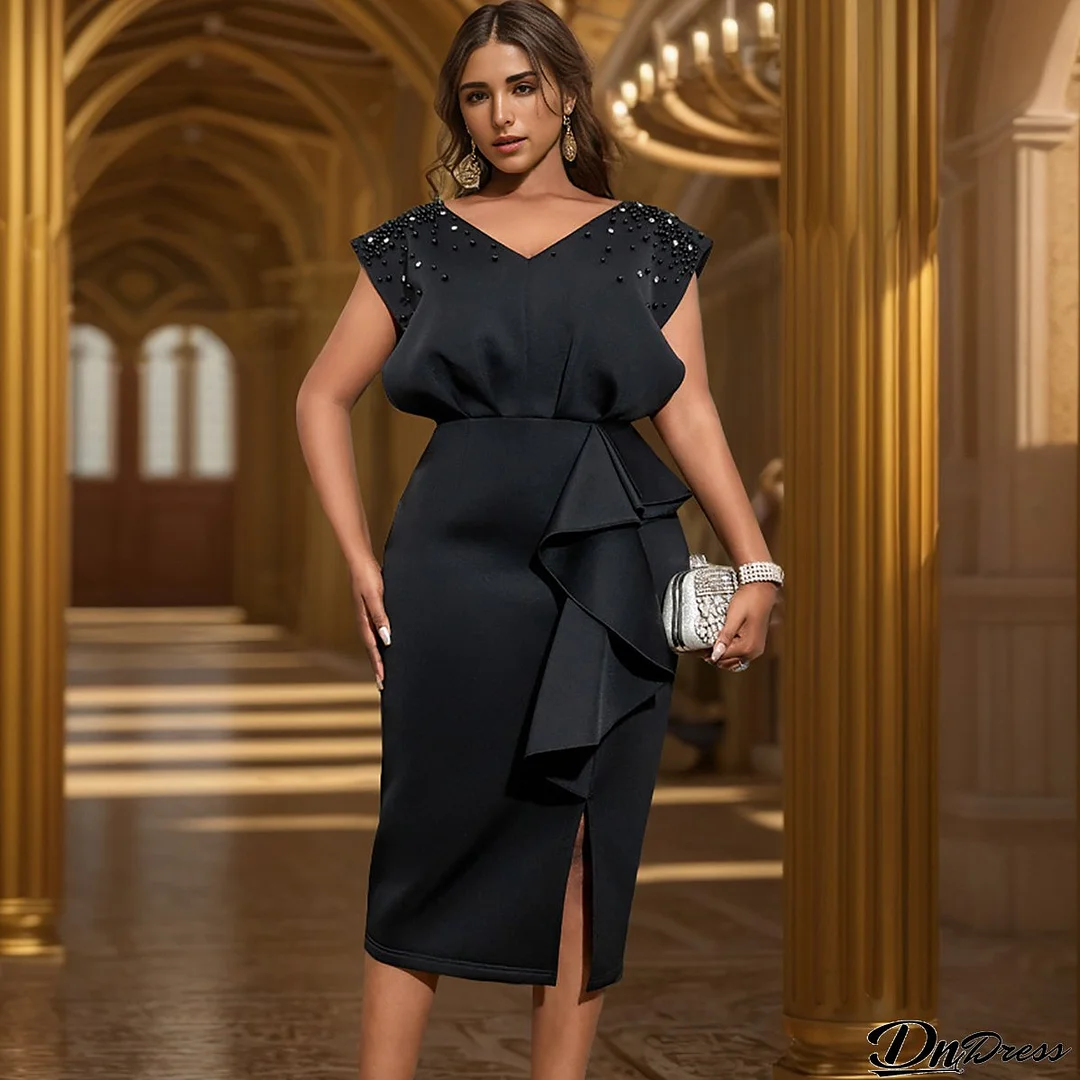 Women v-neck sleeveless beaded Formal Party Dress
