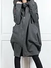 Stylish Solid Color Pocket Hooded Zipper Mid-Length Sweatshirt Jacket&Coat
