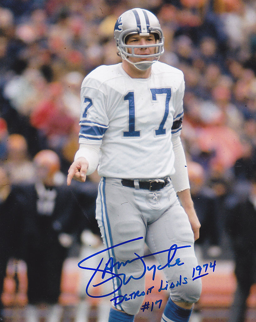 SAM WYCHE DETROIT LIONS ACTION SIGNED 8x10