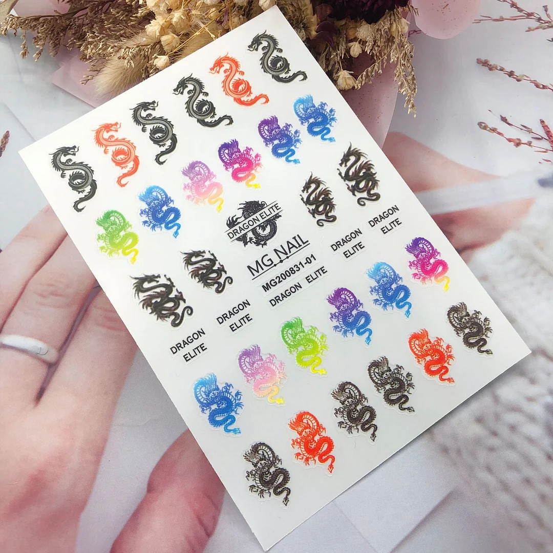 Nail Art Dragon Decals Stickers Red Black Dragons Design Self Adhesive 3D Nail Sticker Acrylic Manicure Tips Decorations-Nail Inspo