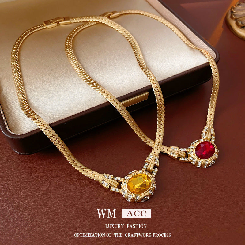 Medieval Ellipse Geometric Alloy Diamond Inlay Necklaces