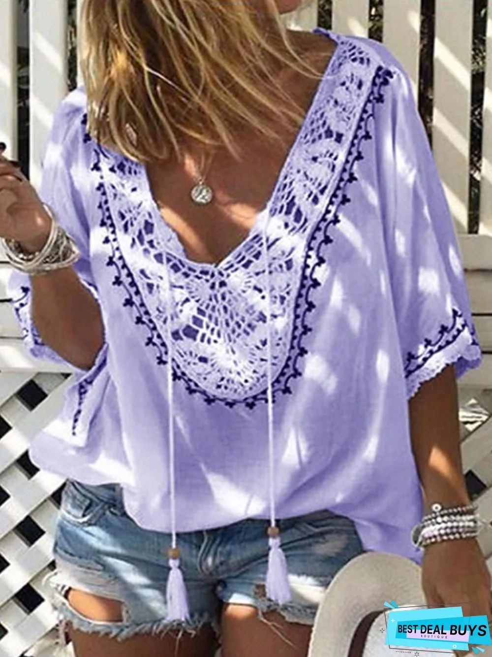 Women's Blouse Shirt Solid Colored V Neck Tops Loose Basic Top White Purple Yellow-0207807