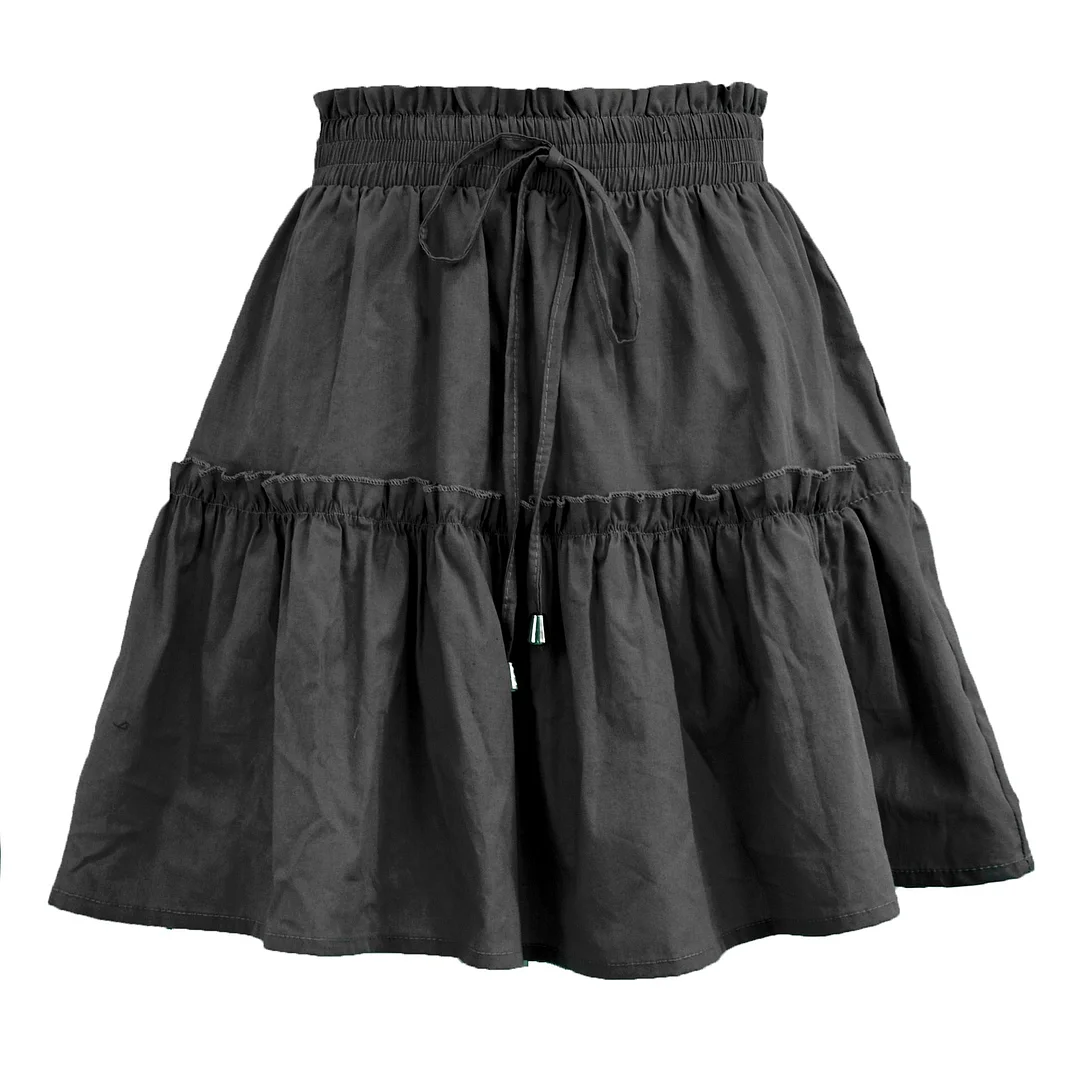 2021 Summer Solid Sexy Mini Skirt Women Fashion Lace-up Plus Size Ruffle Boho A Line Skirt Ladies High Waist Skirt Jupe Femme