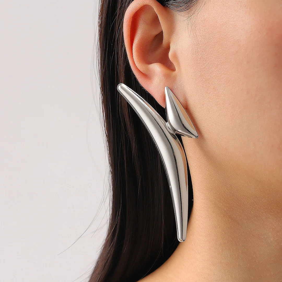 Exaggerated Geometric Triangle Gold-Plated Earrings