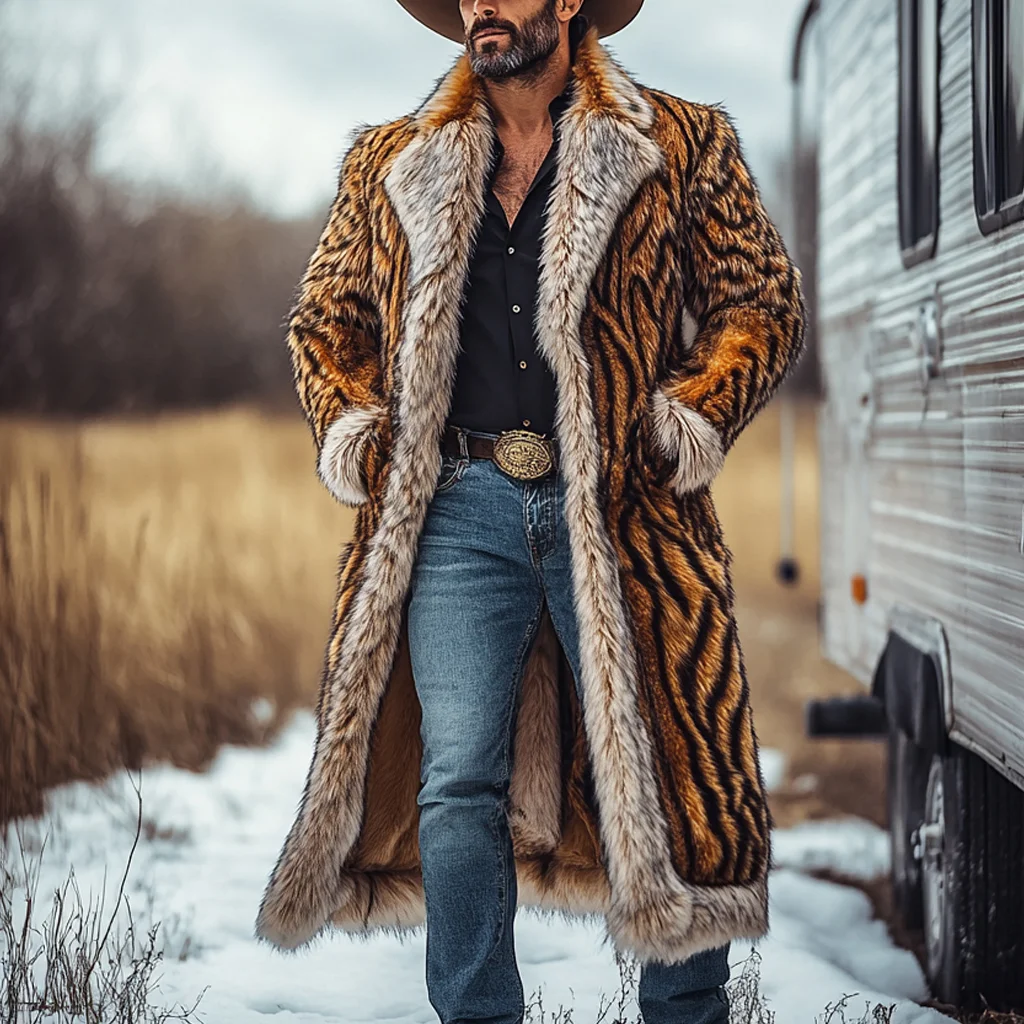 Western Cowboy Winter Warm Vintage Faux Fur Coat Jacket-inspireuse