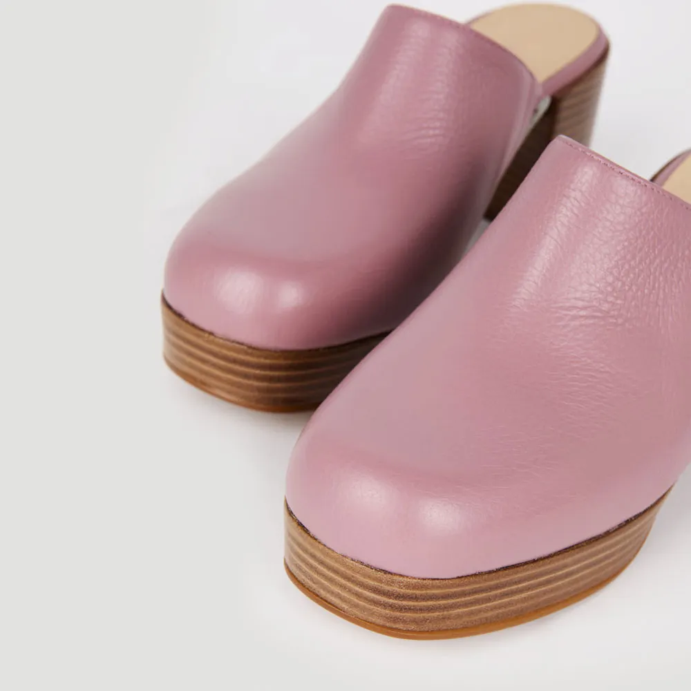 Light Purple Round Closed Toe Chunky Heel Clog Mules for Women