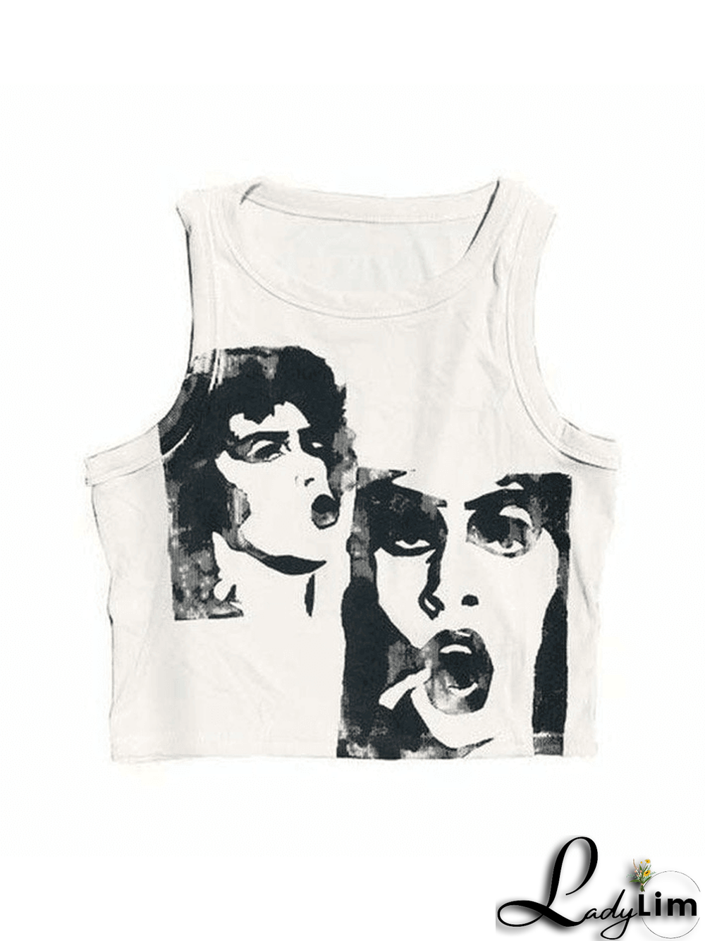 Funny Face Print Cropped Tank Top