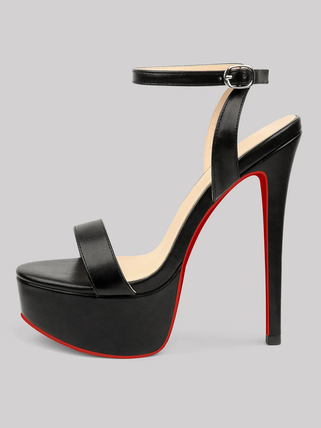 150mm Women's Open Toe Platform Ankle Strap High Heel Matte Sandals Red Bottom Shoes