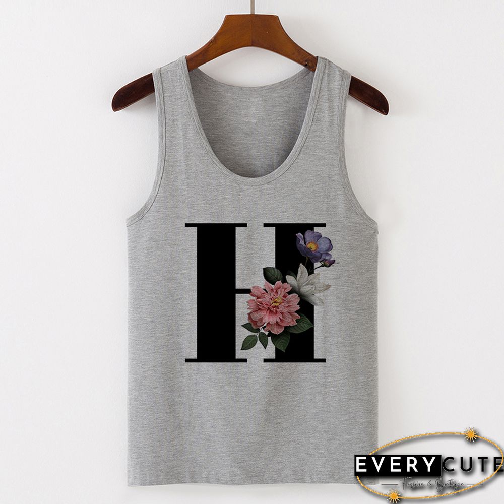 Summer Alphabet Print Camisole Sexy Tank Tops Vest Women Tee Shirt Sleeveless Gray Female