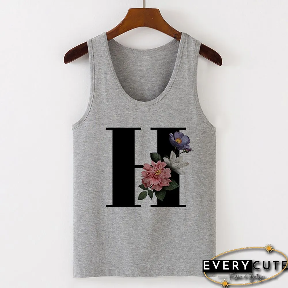 Summer Alphabet Print Camisole Sexy Tank Tops Vest Women Tee Shirt Sleeveless Gray Female