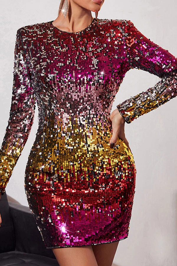 Colorful Sequined Simple Mini Dress