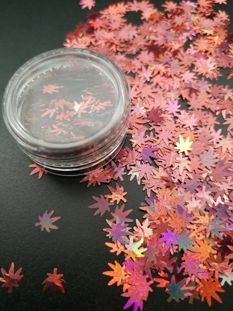 Gold Silver Glitter Nail Foil Sticker Adhesive Transfer Paillette Flake Full Cover Weed Leaf Decal Decor Decoration Manicure