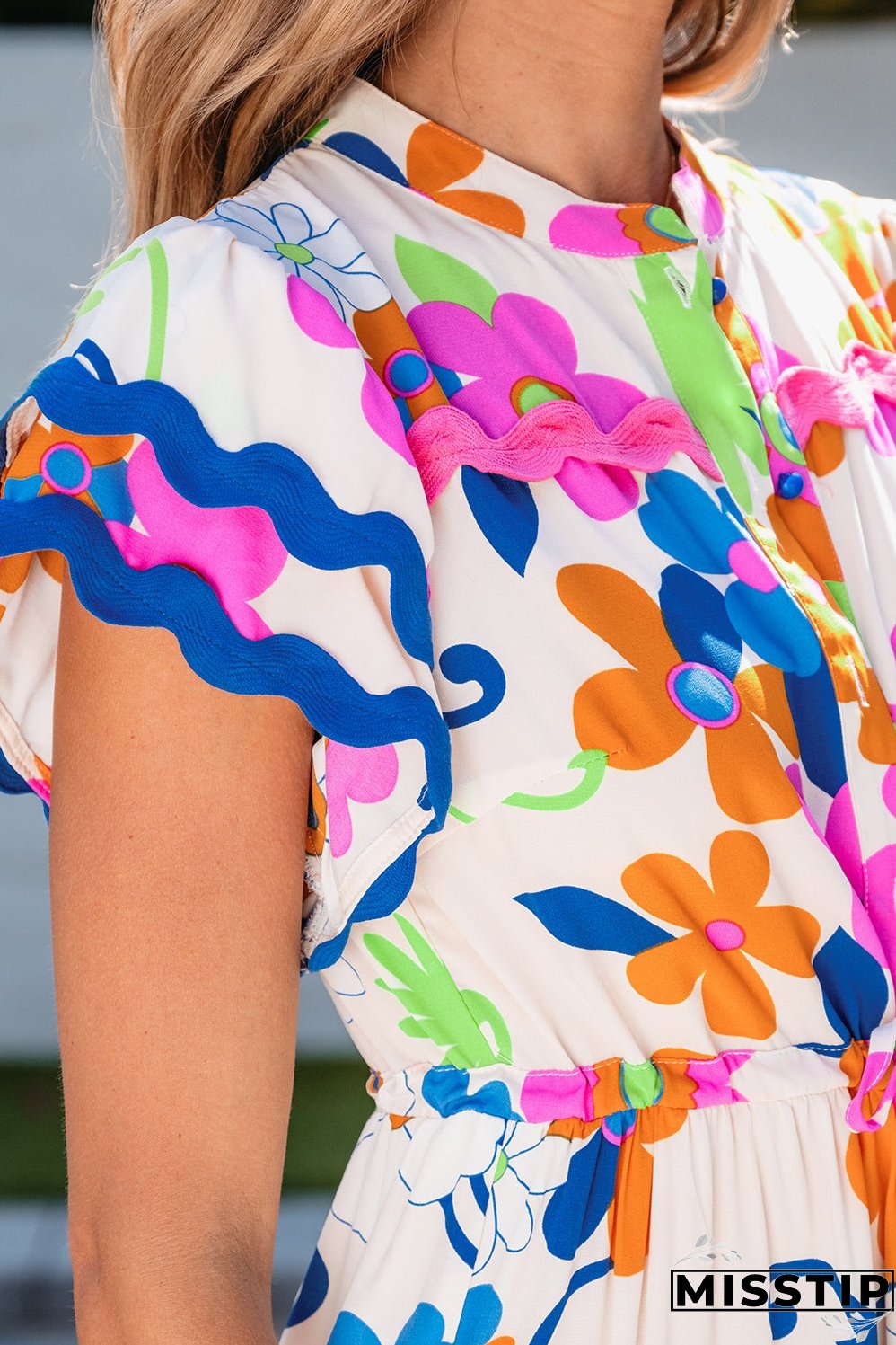 Ricrac Trim Flutter Floral Maxi Dress