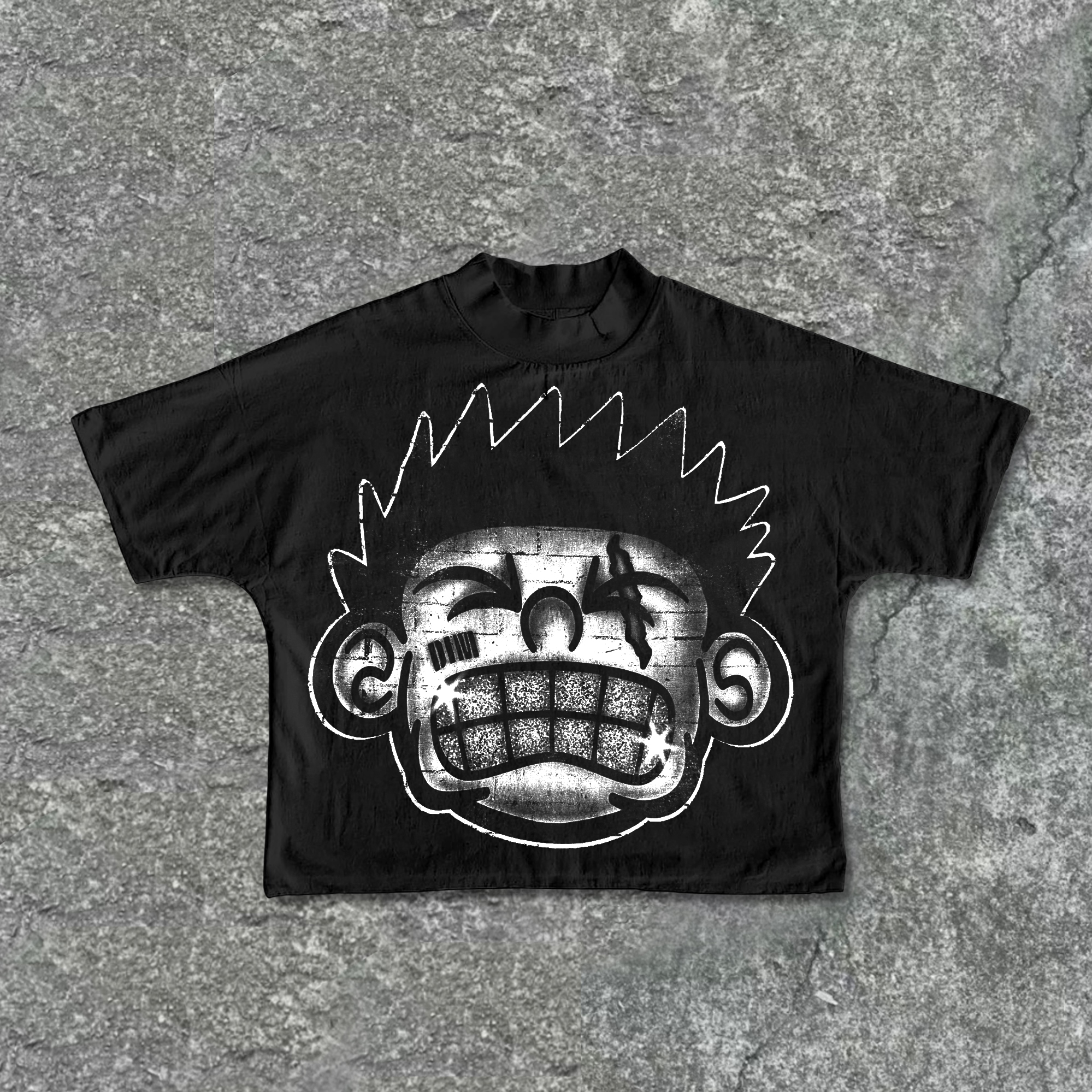 Vintage Dim Smiley Face Portrait Print Graphic Cropped T-Shirts - SOPULA