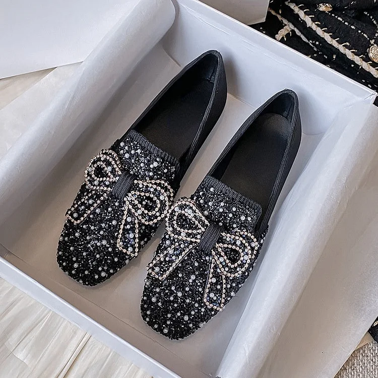 Crystal Bow Flat Breathable Loafers shopify Stunahome.com