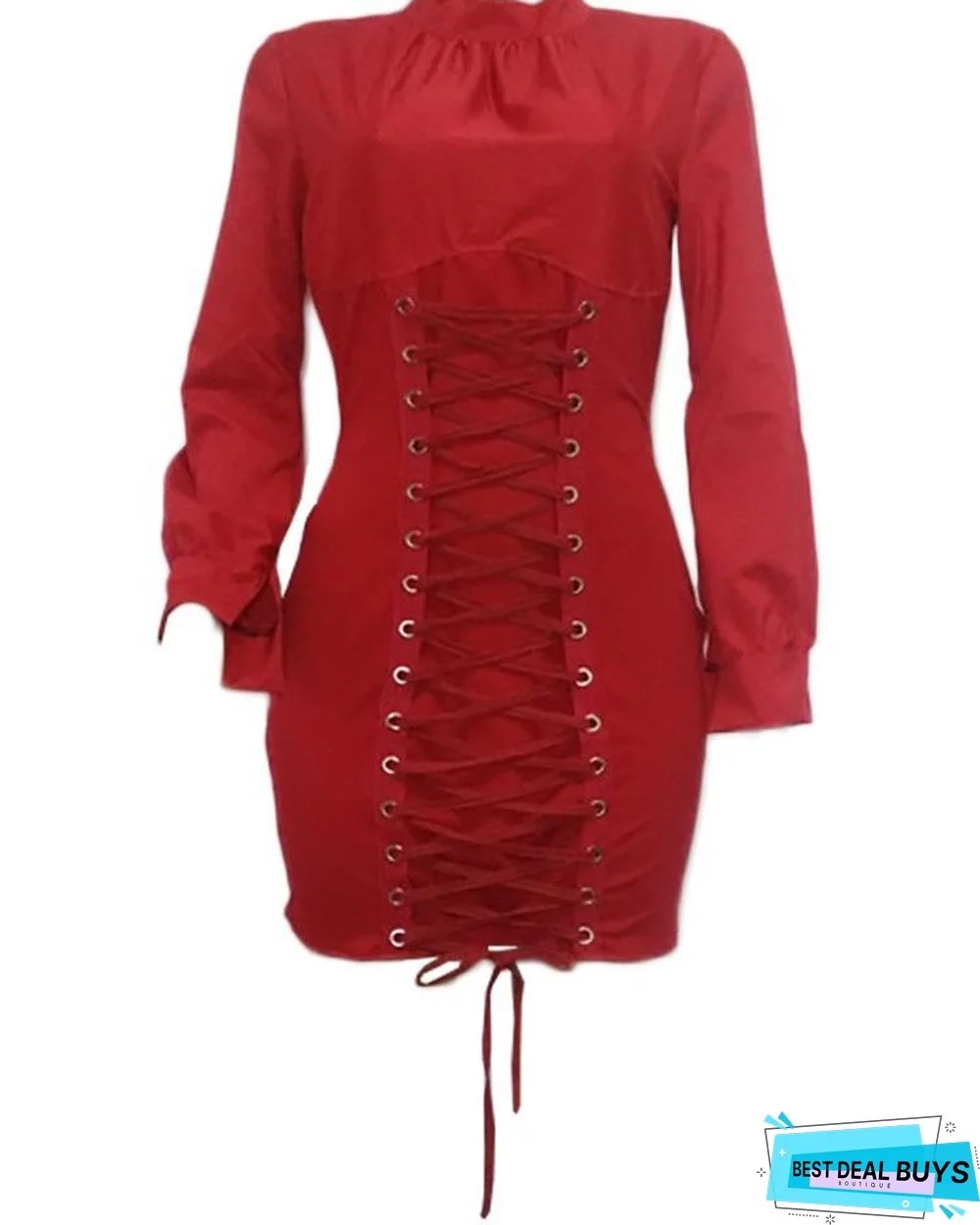 Grommet Lace-up Lantern Sleeve Bodycon Dress