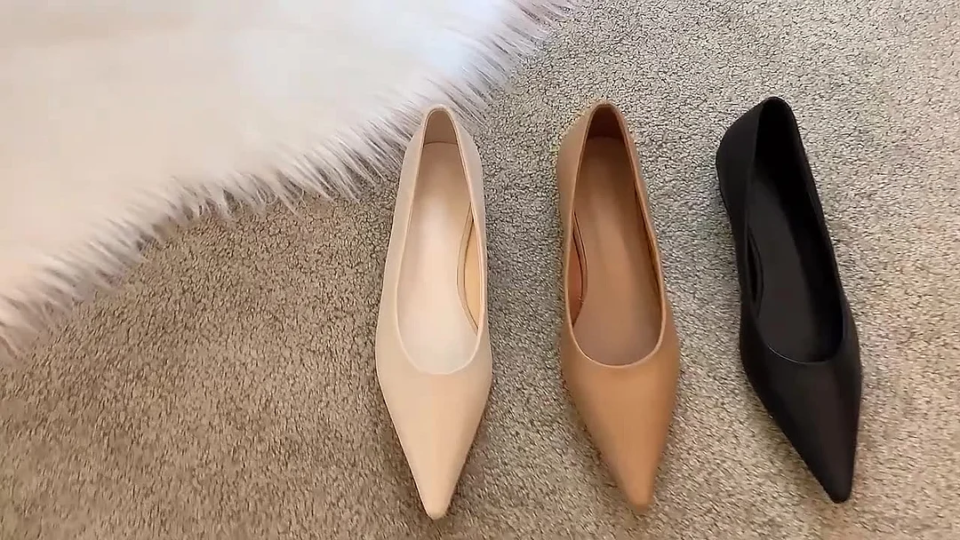 Breakj Soft! Small White Leather Shoes Women's English Low-Heeled Single Shoes Flat-Soled Pointed Shallow Work Shoes Soft Leather