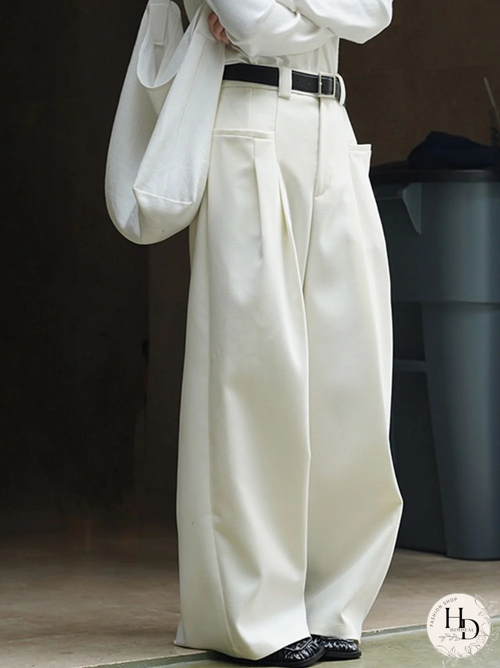 Loose Pleated Solid Color Wide Leg Pants Bottoms