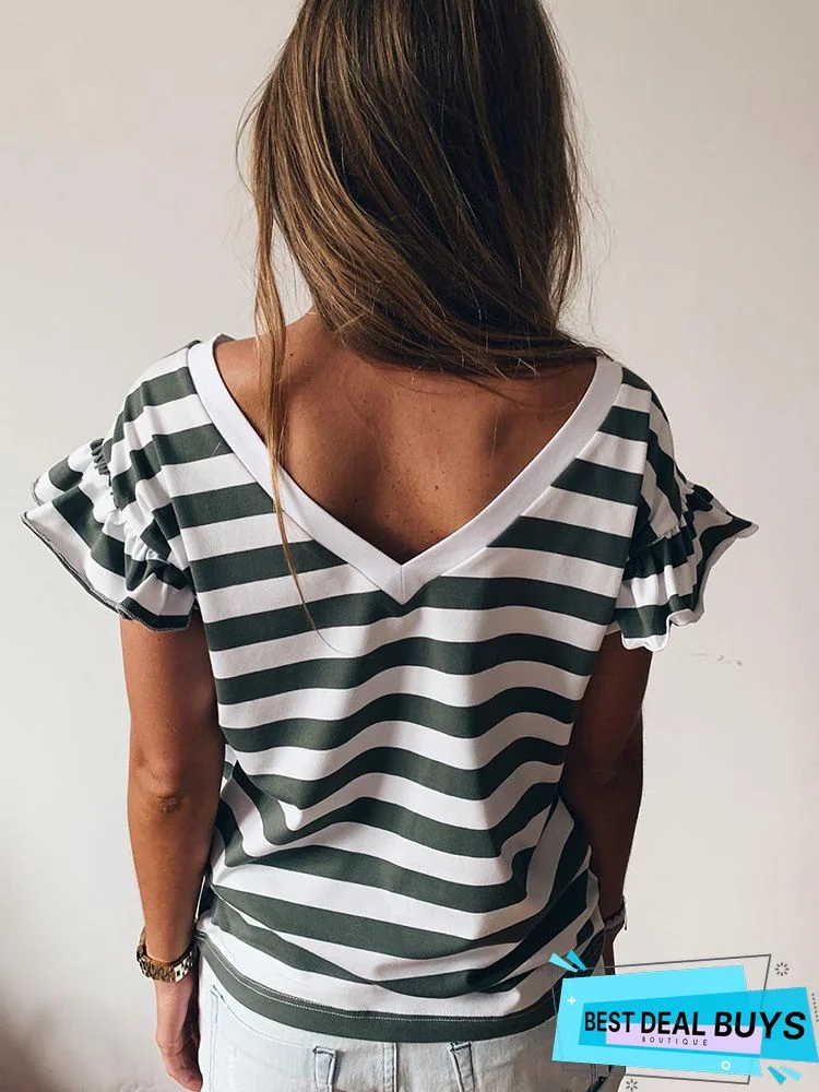 Half Sleeve Striped Casual Shift Tops