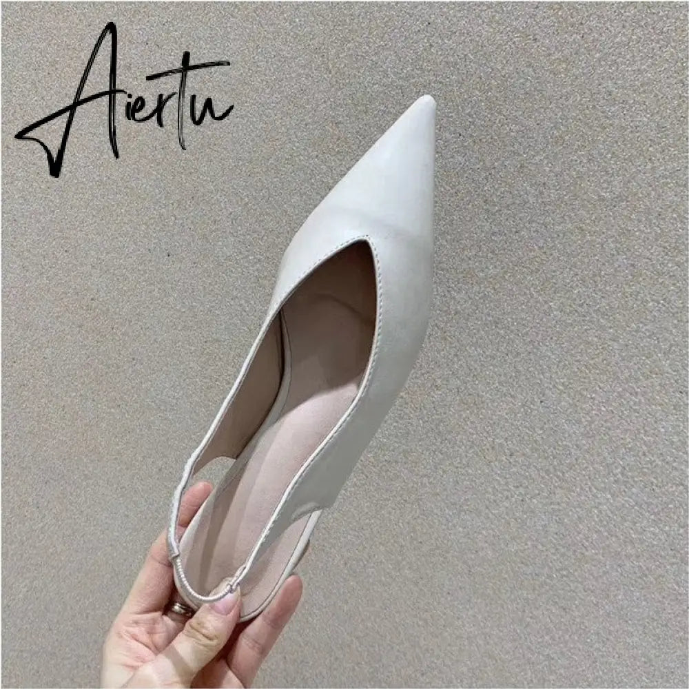 Aiertu Fashion Brand Sandals Mules Women Shallow Mouth Pointed Toe Shoes Low Heel Slip On Slides Slipper Shoes Aiertu
