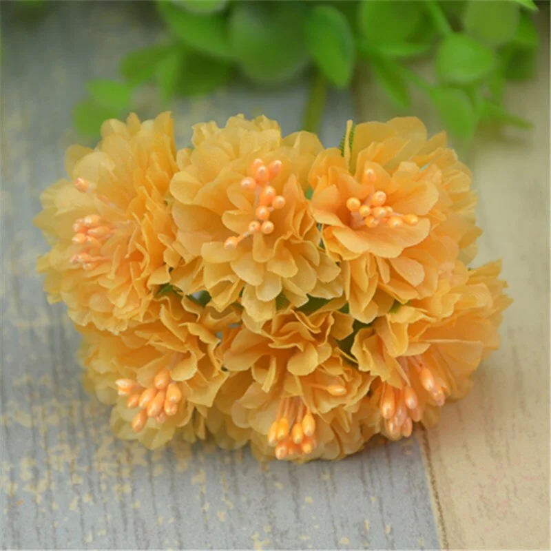 6pcs/lot  Silk Artificial Mini Rose Flowers Bouquet Multicolor Scrapbooking Fake Flower Stamen  Wedding  Decoration Diy Handmade