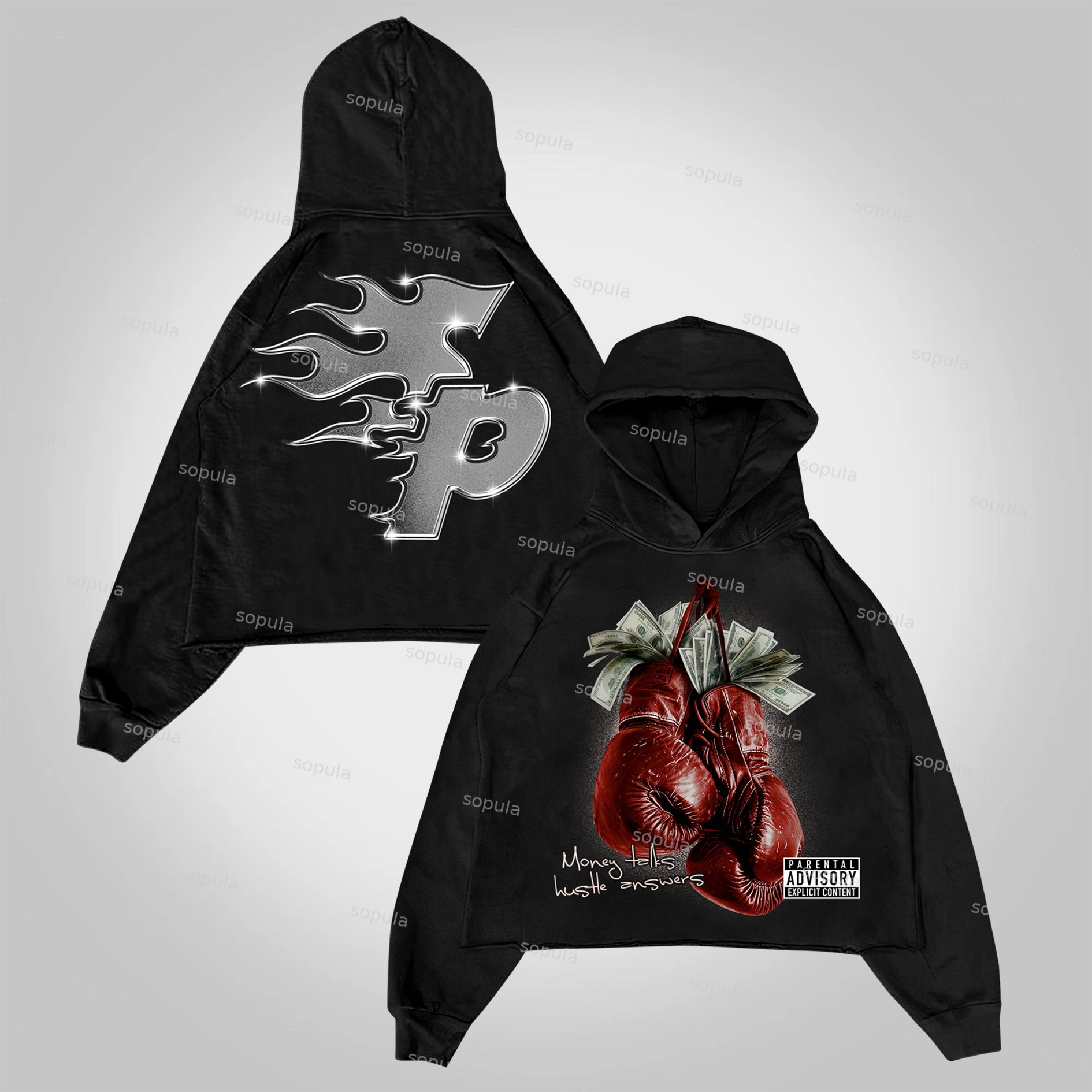 Sopula Money Boxing Gloves Printed Graphics Pocketless Hoodie - SOPULA