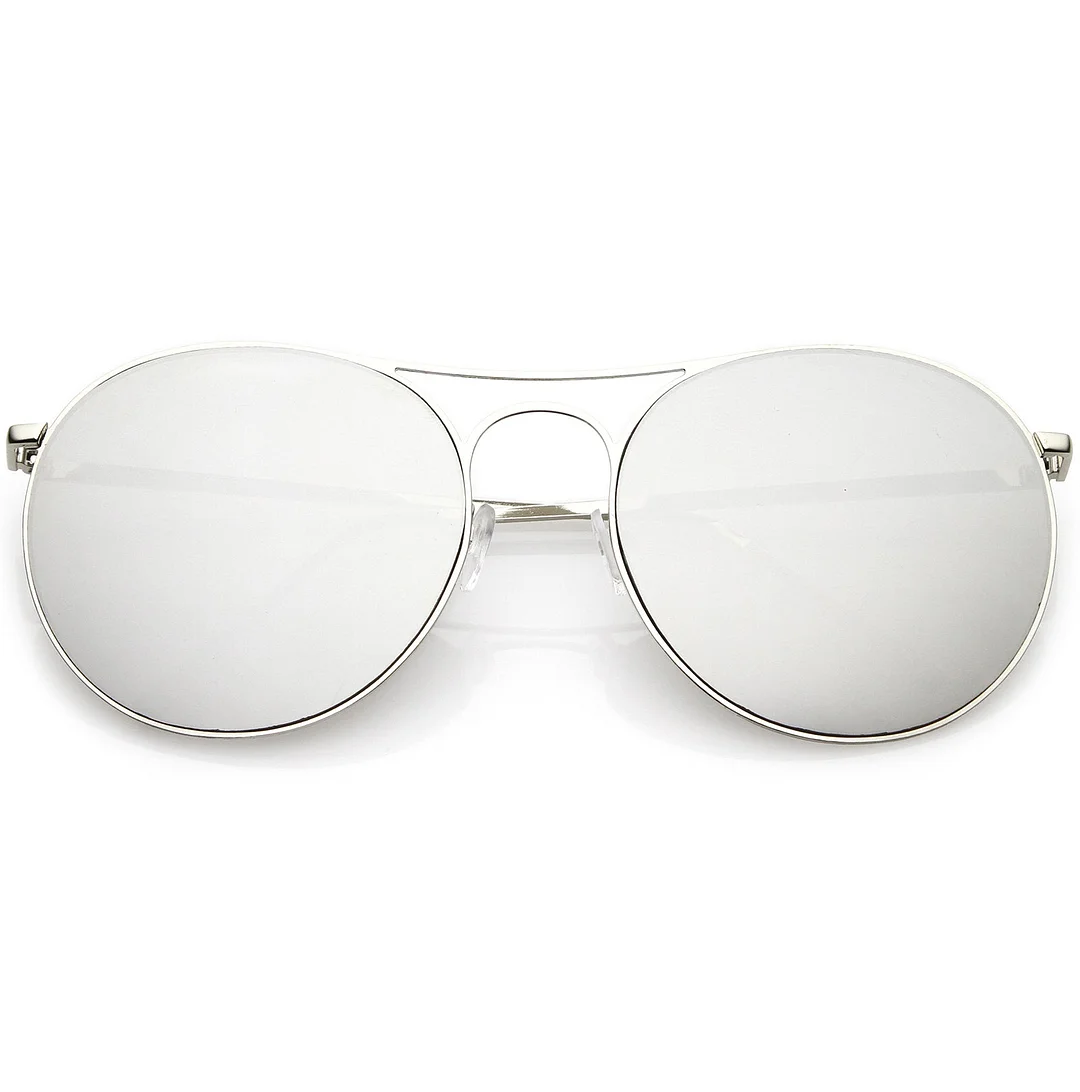 Oversize Metal Aviator glasses Double Nose Bridge Round Color Mirrored Flat Lens 65mm