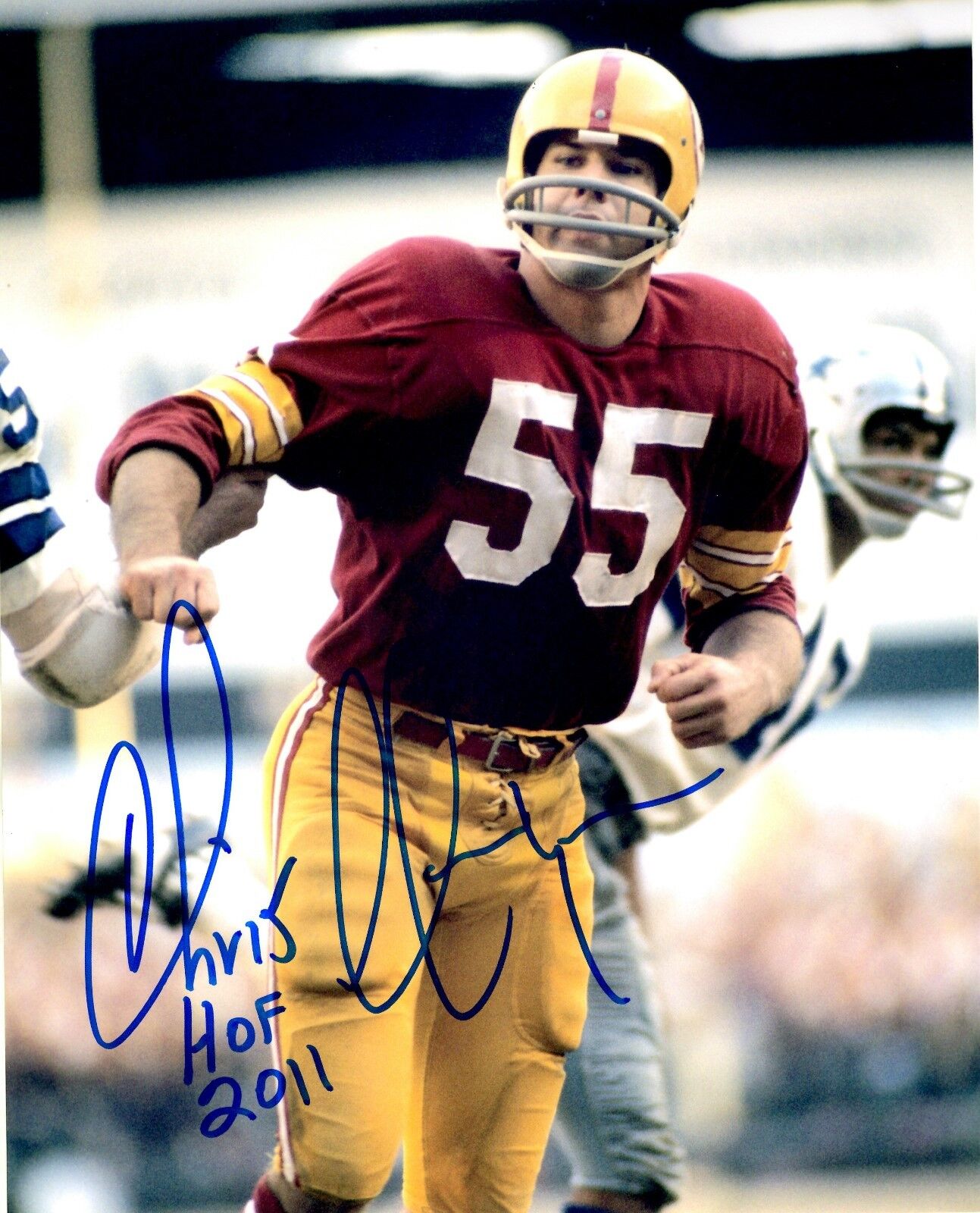 Signed 8x10 CHRIS HANBURGER HOF Washington Redskins Autographed Photo Poster painting - w/COA