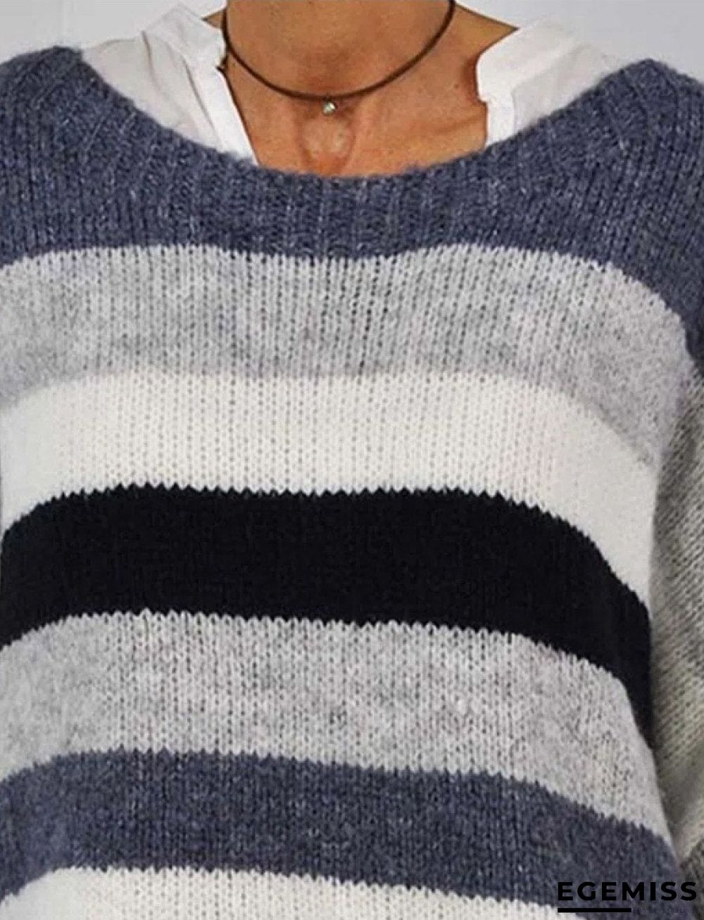 Casual Color Matching Crew Neck Long Sleeves Sweater | EGEMISS