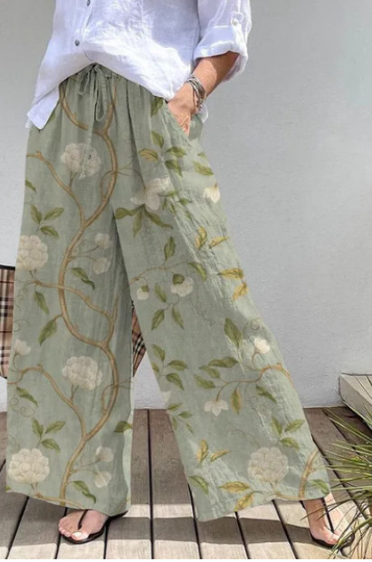 Mature Women's Wide-leg Pants Elastic Waistband High Waist Long Culottes