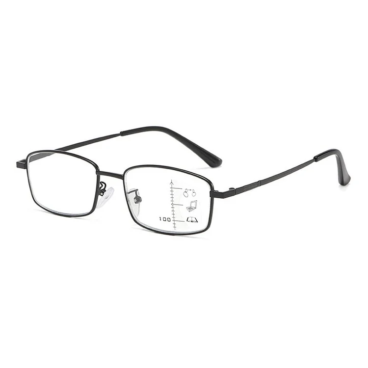 Multifocal Anti-Blue Light Reading Glasses Progressive Near Far Eye Protection Square Eyeglasses Metal Blue Ray Blocking