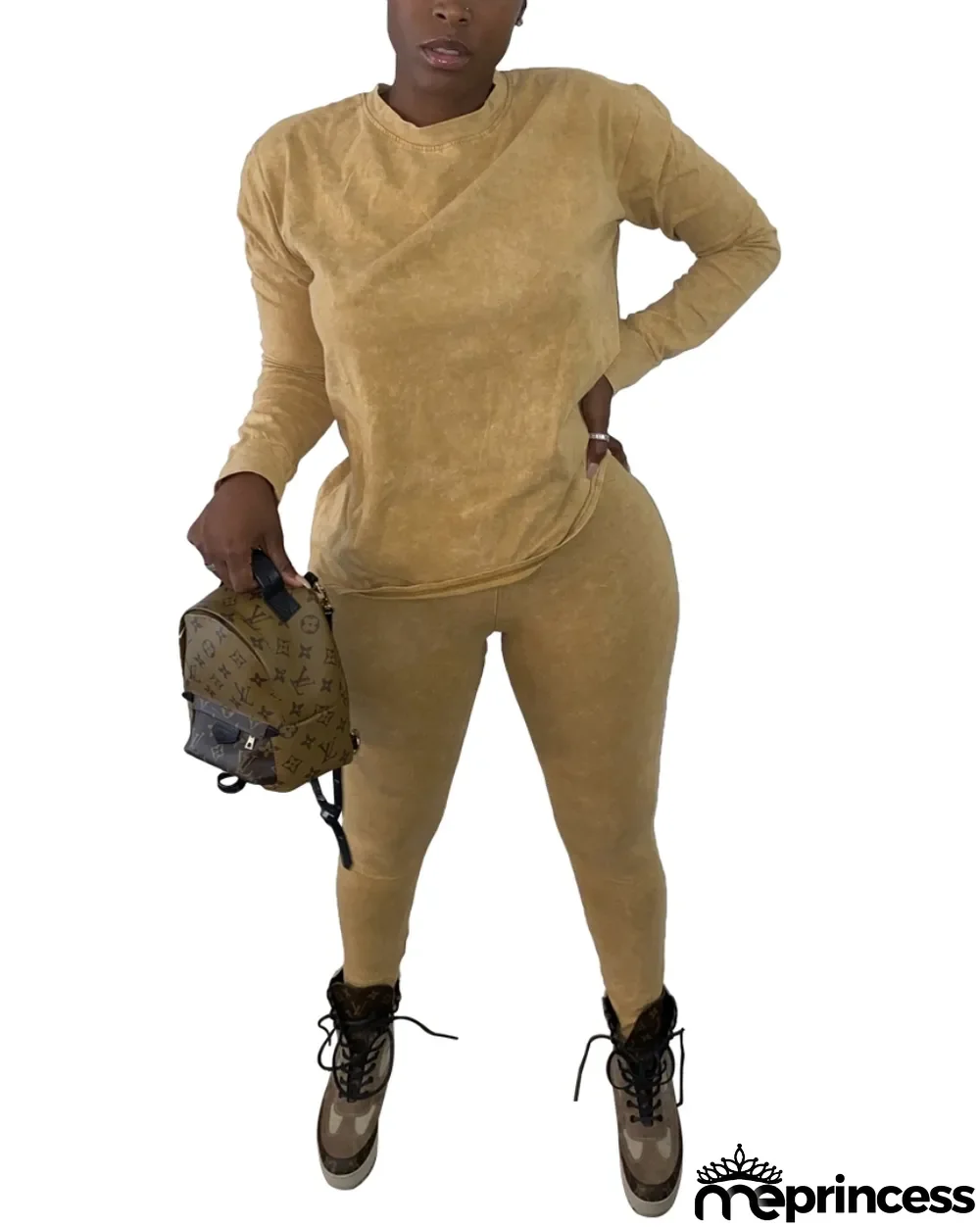 Autumn Solid Plain Loose Shirt and Tight Pants Set