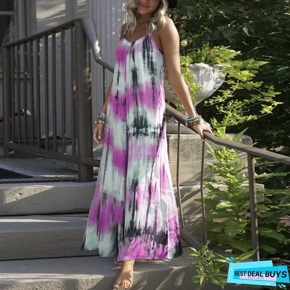 Tie Dyed Stripe Print Suspender Dress