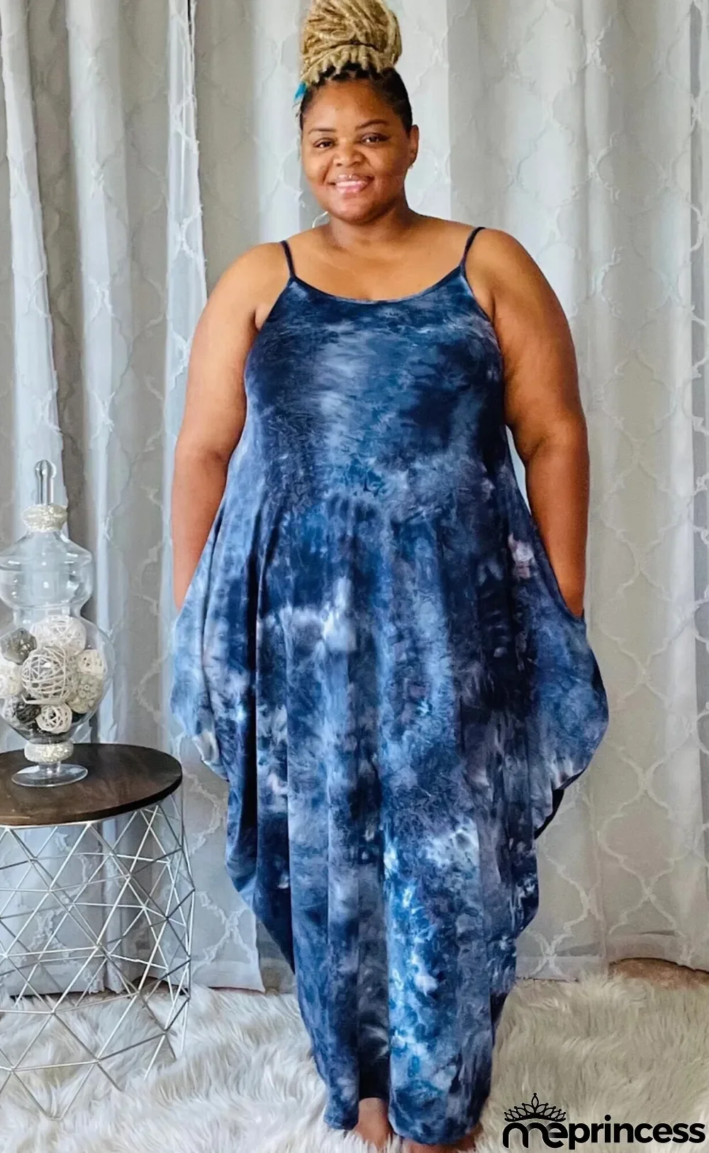 Summer Casual Plus Size Tie Dye Strap Loose Long Dress
