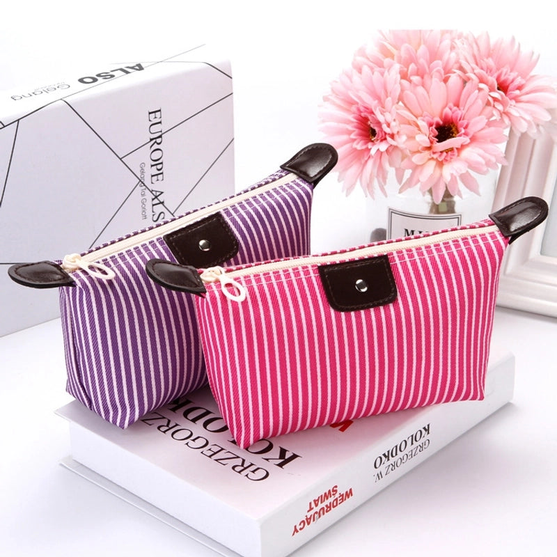 Women’s Medium All Seasons Nylon Stripe Fashion Dumpling Shape Zipper Cosmetic Bag