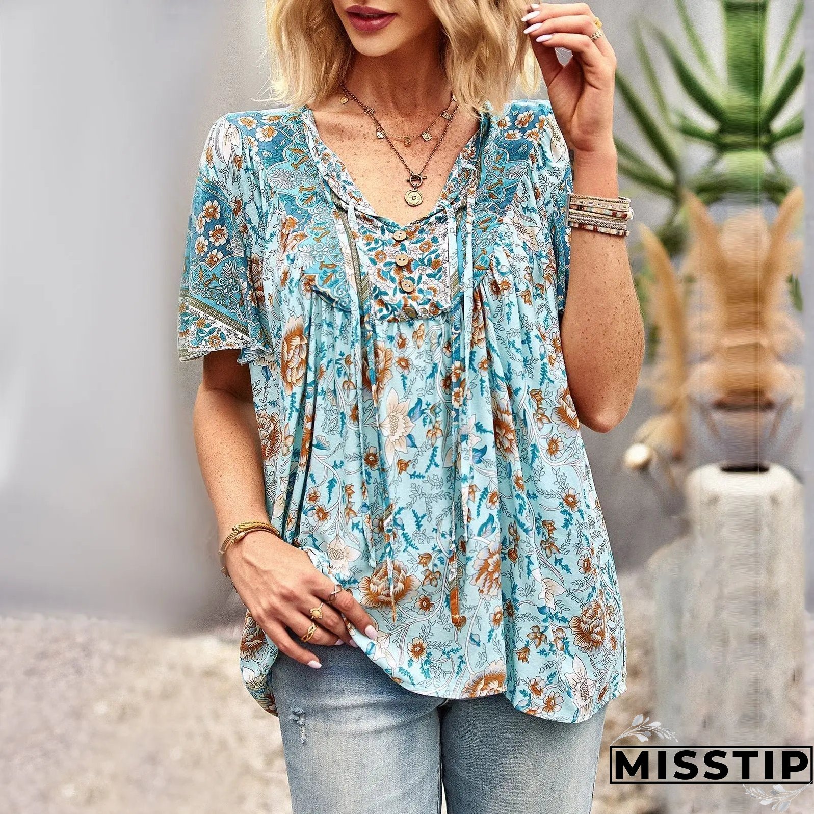 Summer New Fashion Boho T-Shirt Women's Bohemian Clothes Female Tops Free Shipping