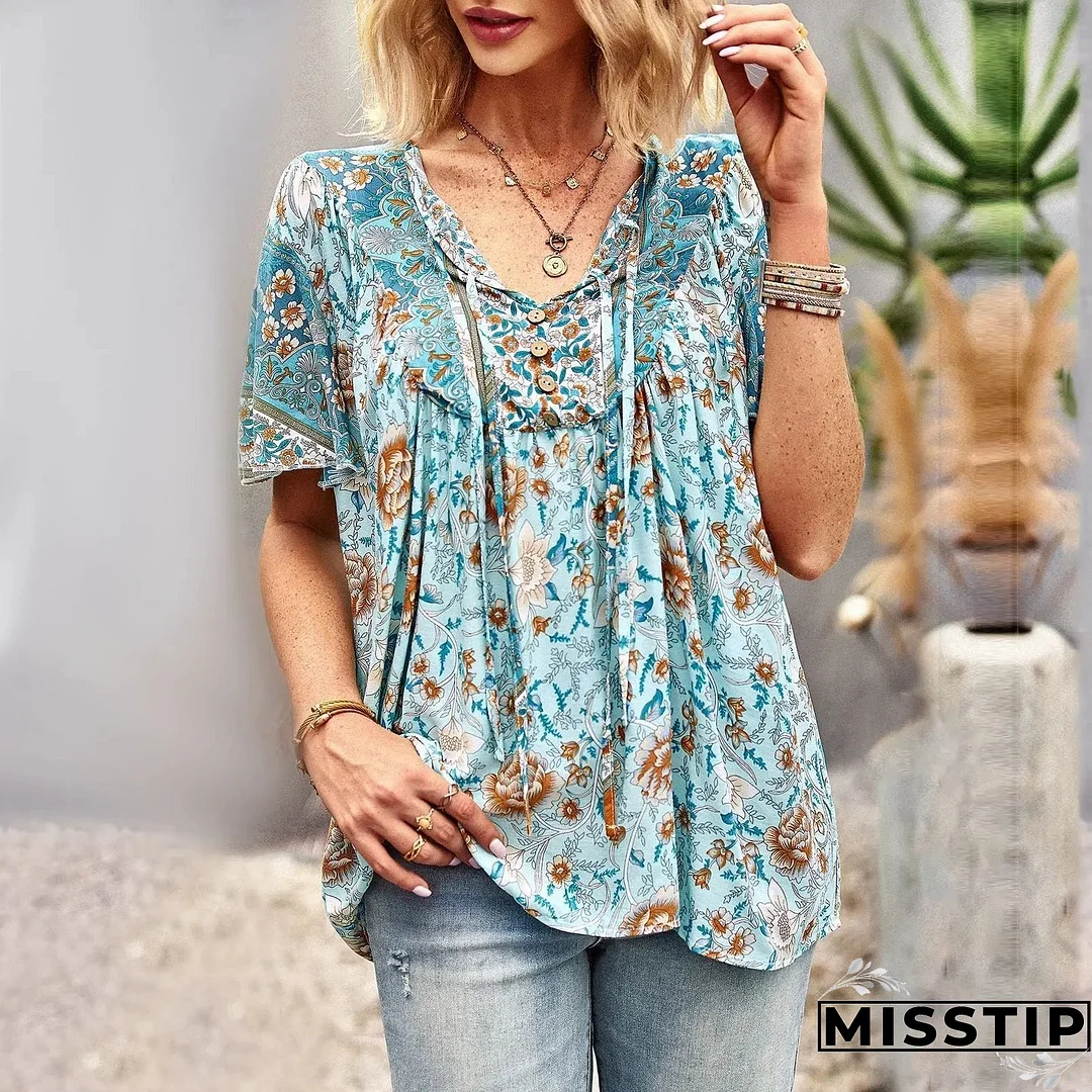 Summer New Fashion Boho T-Shirt Women's Bohemian Clothes Female Tops Free Shipping