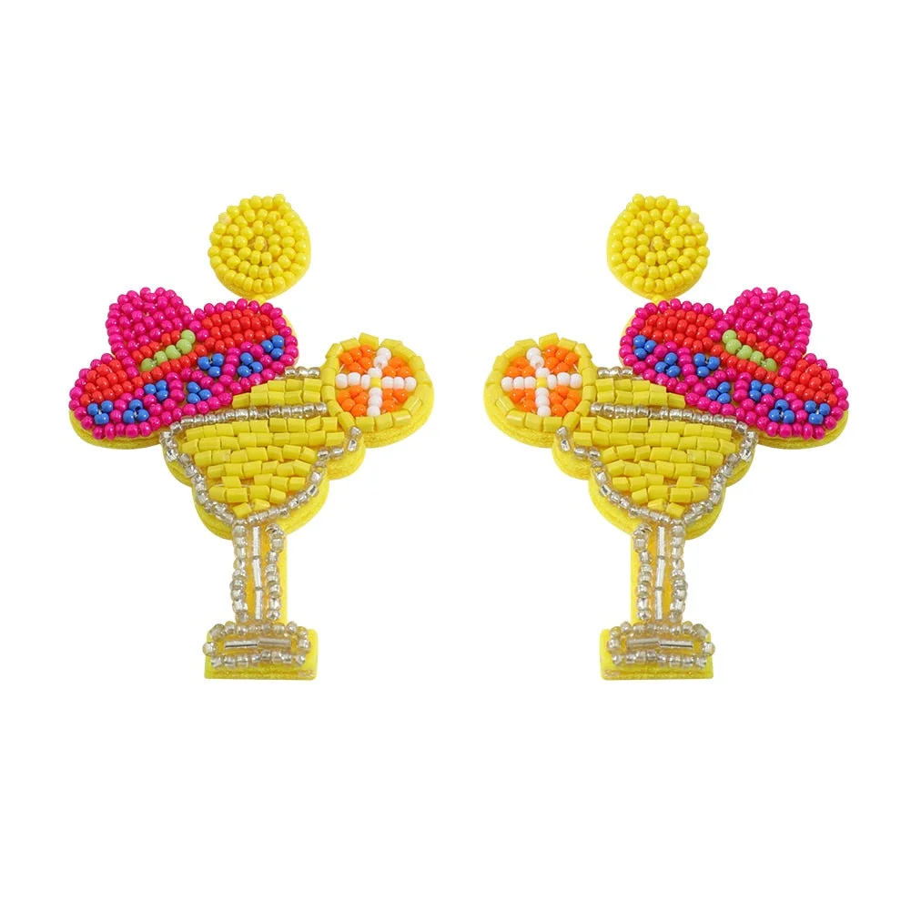 Dvacaman Super Cute Red Margarita Earrings for Women Handmade Statement Beaded Champagne Wine Glass Earrings High Quality Bijoux