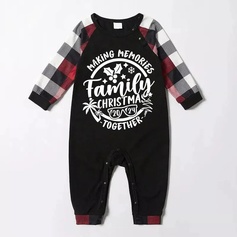 Christmas Make Memories Together 2024 Print Red & Black & Grey & White Plaid Family Matching Pajamas With Dog